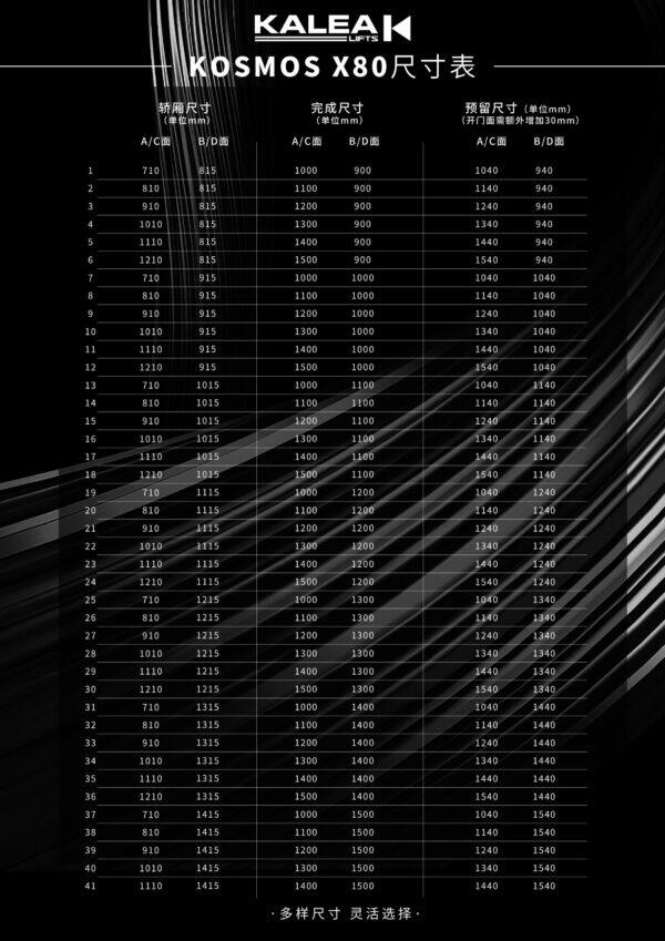 KOSMOS X50自带井道轿厢式电梯尺寸 KOSMOS X50自带井道平台式电梯尺寸